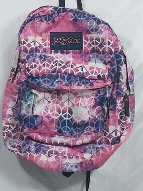 JanSport SuperBreak Backpack Pink Peace Pop Pattern